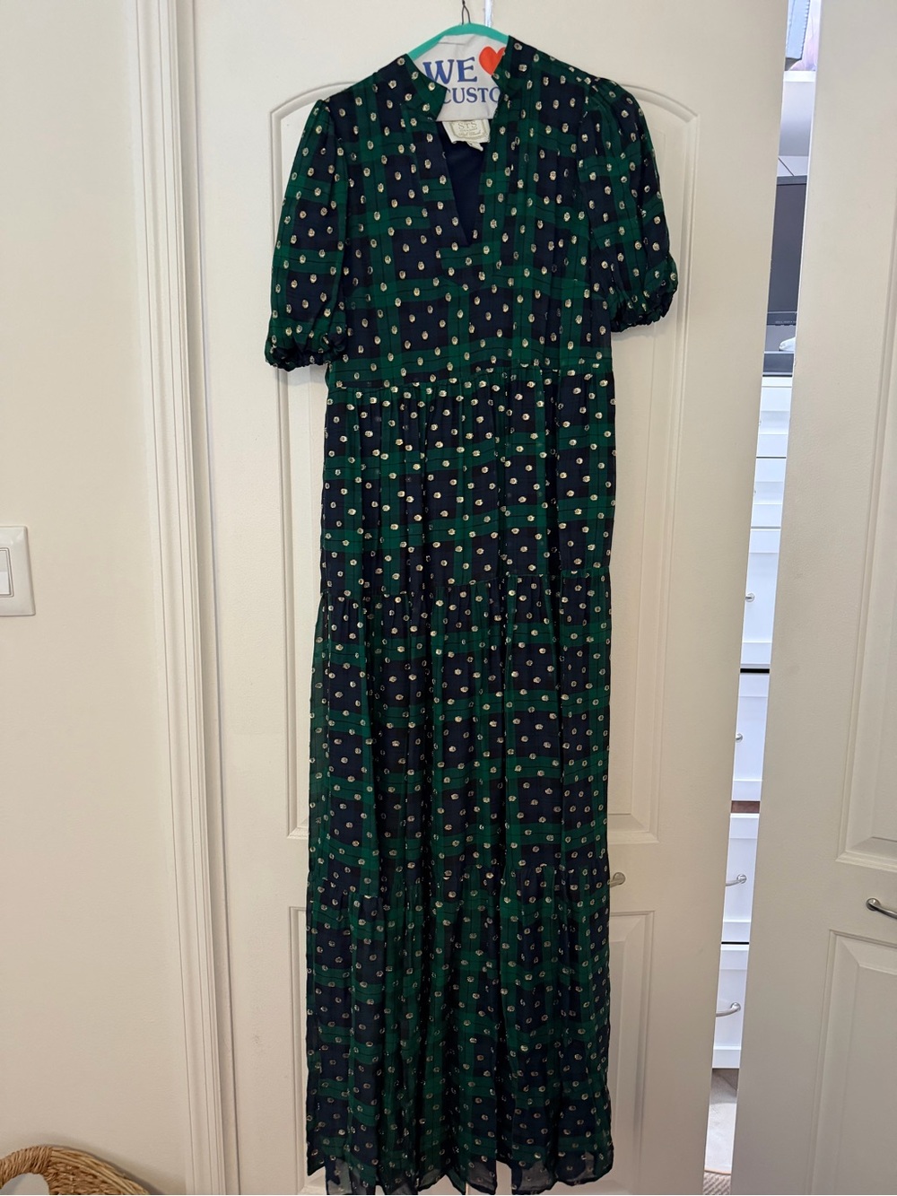 Sail To Stable Green and Navy Polka Dot Maxi Dress